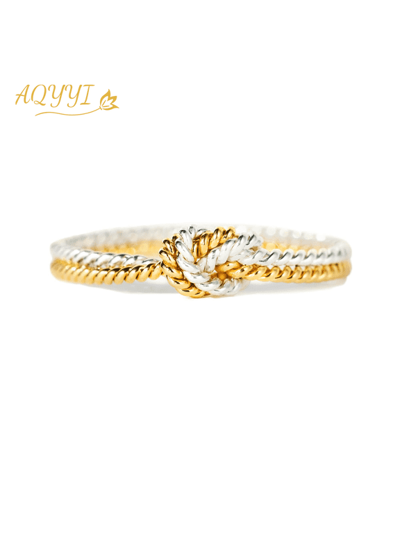 Two Tone Twist Love Knot Ring for Women, Gold Silver Braided Rope Stackable Band Ring, Dainty Sentimental Promise Jewelry Gift for Her Birthday Anniversary Valentine’s Day Size 9