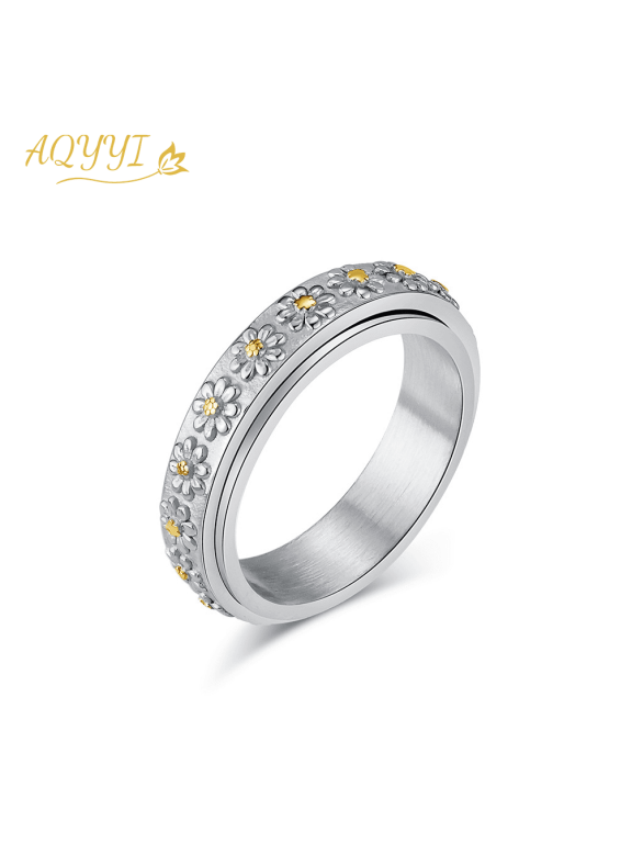 Women's Daisy Ring 360° Rotatable Design Fashion Ring Size 6