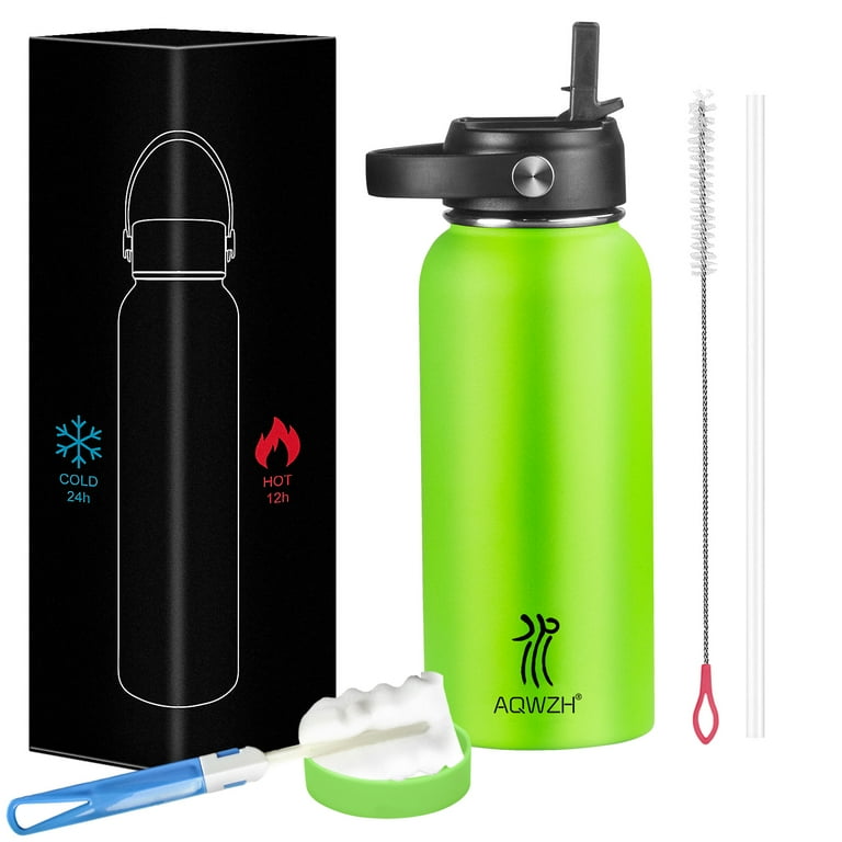 Aqwzh 40 oz Green Stainless Steel Water Bottle with Wide Mouth, Straw, and Lid, Size: 3.9 inch x 3.9 inch x 11 inch