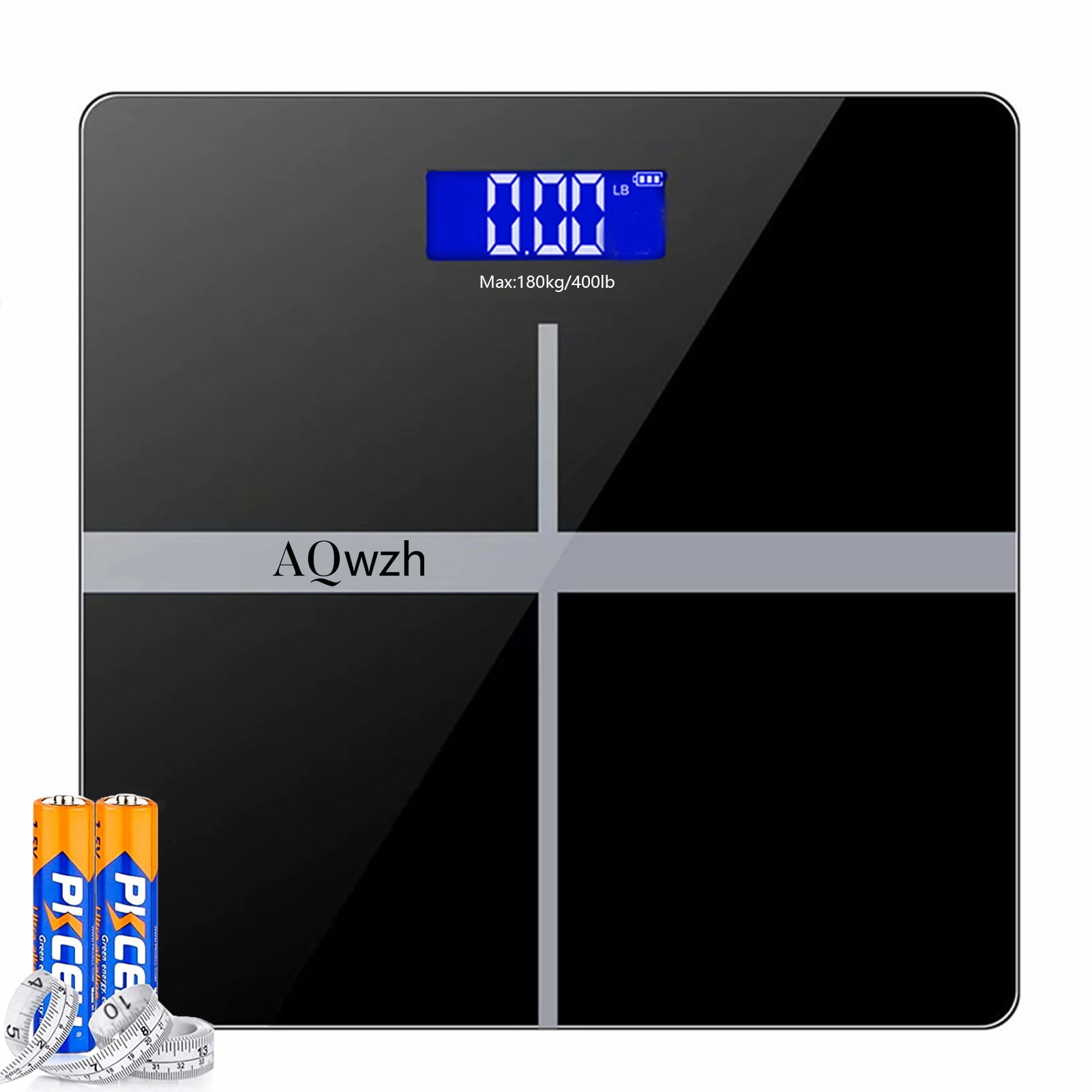 AQwzh Body Weight Bathroom Scale with StepOn Technology, 396 Lb, Body Tape Measure Included