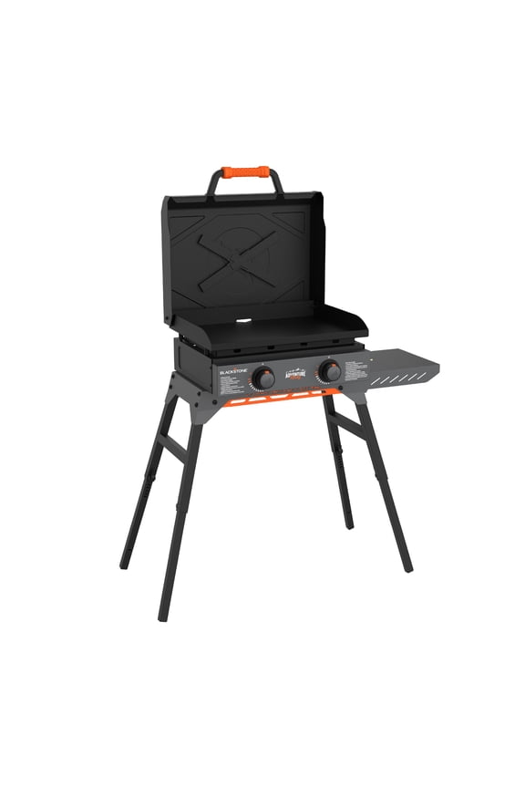 Adventure Ready Outdoor Griddle, 2-Burner 22" Propane Flat Top Grill with Hood and Stand, Gray