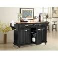 thumbnail image 1 of AR 60.5" Kitchen Island on Wheels, 4 Doors and 3 Drawers, Rolling Storage Cart with Rubberwood Countertop & Adjustable Shelves, Black, 1 of 9