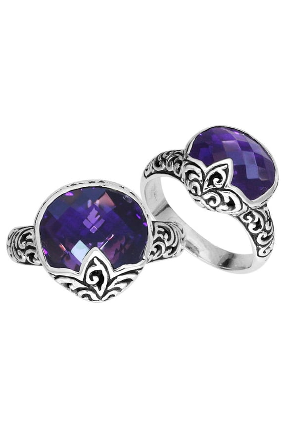 AR-6180-AM-6'' Sterling Silver Pears Shape Ring With Amethyst