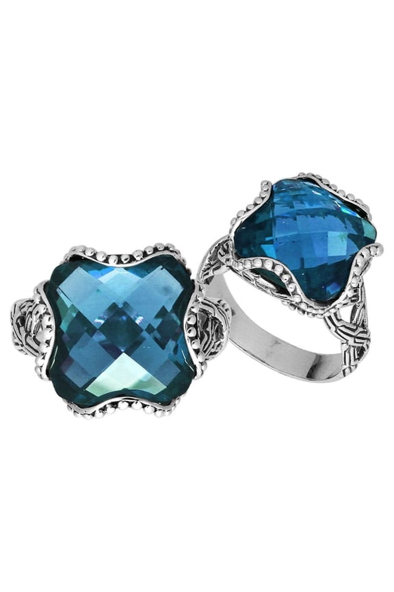 AR-6183-LBT-8" Sterling Silver Cushion Shape Ring With London Blue Topaz