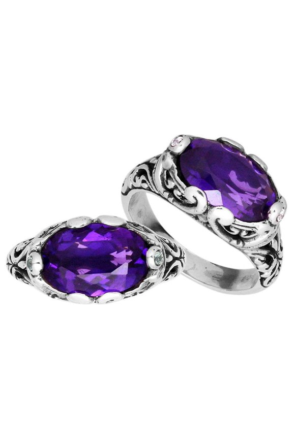 AR-6194-AM-8" Sterling Silver Oval Shape Ring With Amethyst