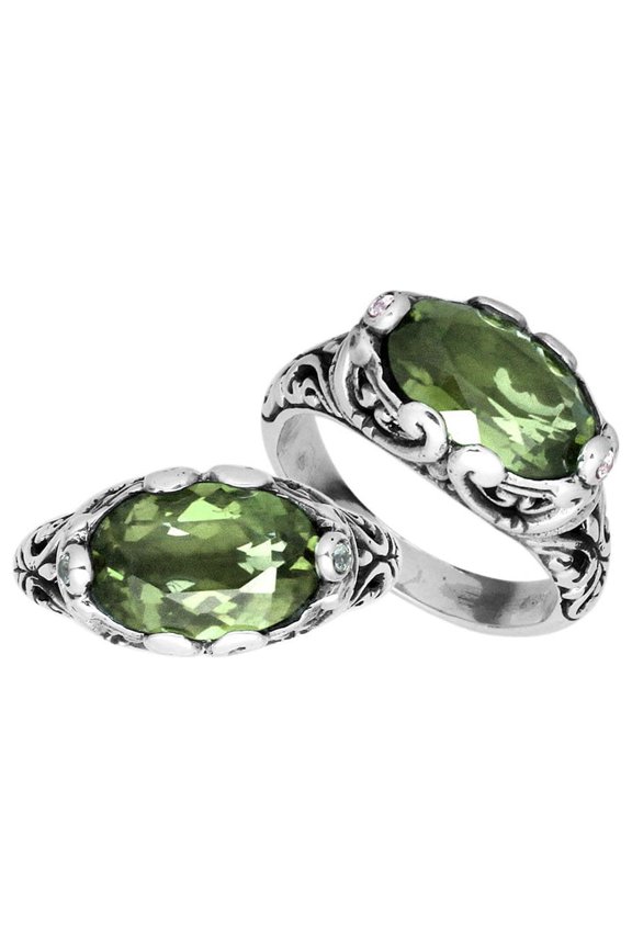 AR-6194-GAM-6'' Sterling Silver Oval Shape Ring With Green Amethyst