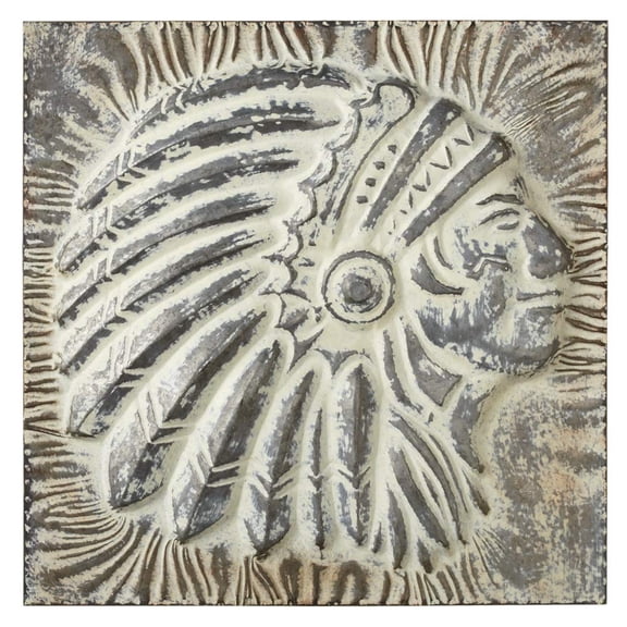 AR Country Store Embossed Chief Warrior Head Metal Wall Art
