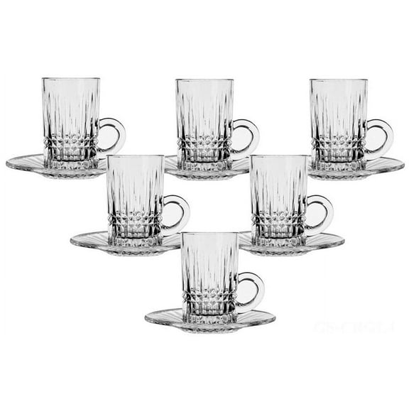 AR Crystal 12 piece set Hand Made Persian Iranian Turkish Arabic Classic Coffee Tea Cups Mugs With Saucers Large Arab Middle Eastern W/Handles
