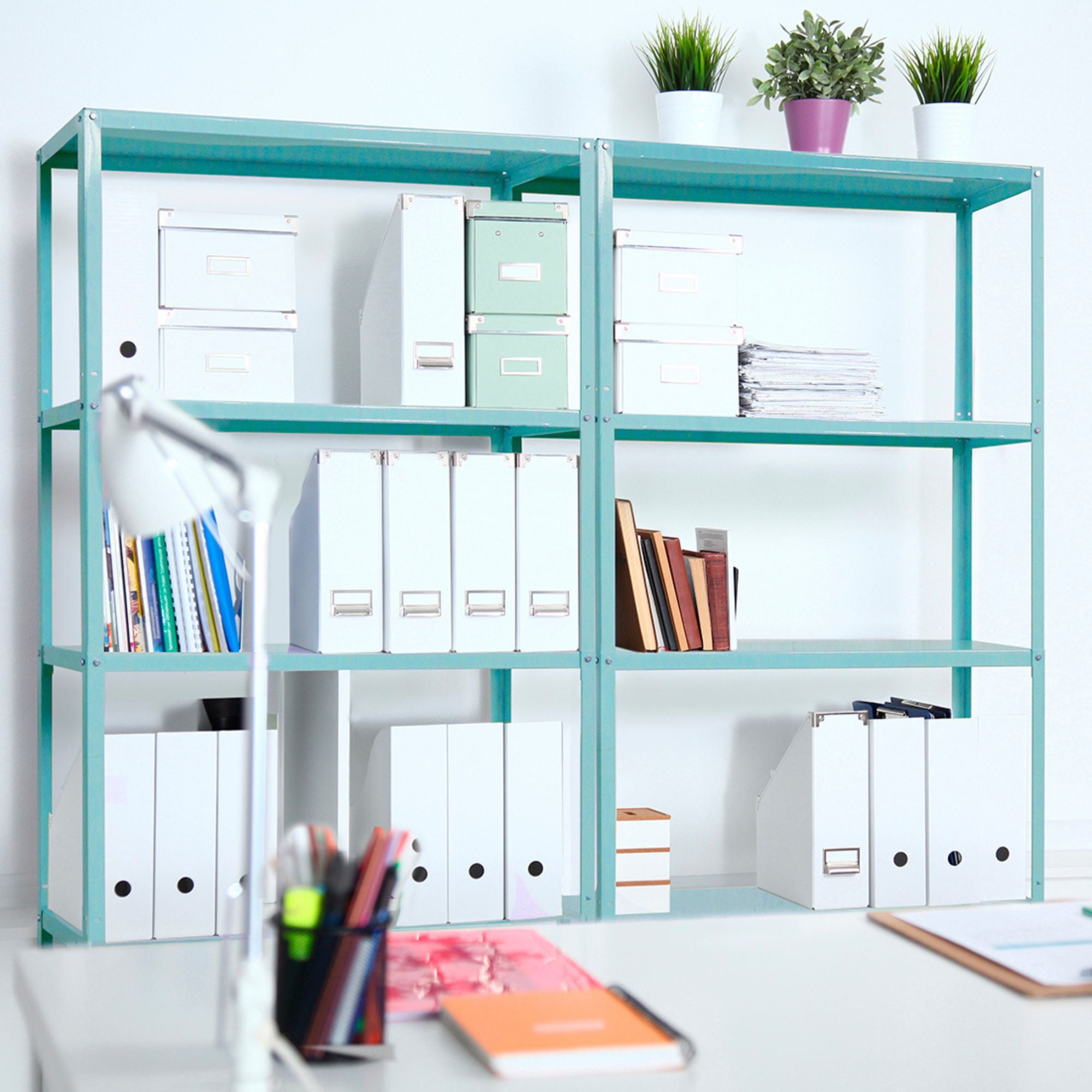 Turquoise Adjustable Steel 5-Shelf Bookcase