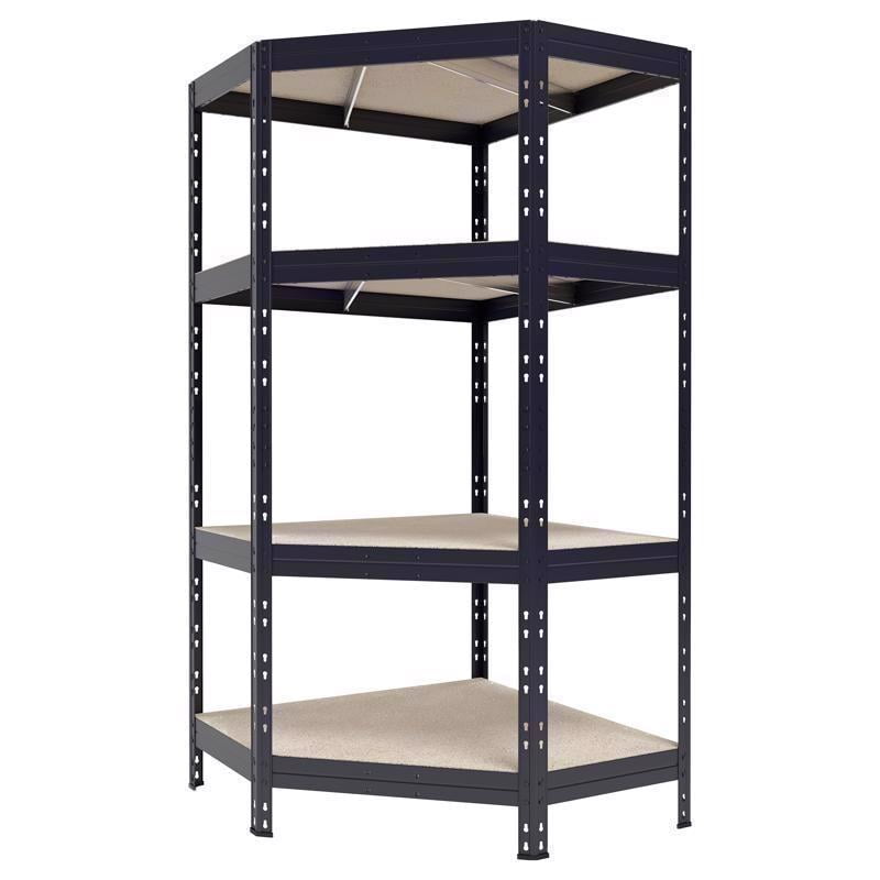 AR Shelving 71" Black Metal and Fiberwood Corner Shelf Unit