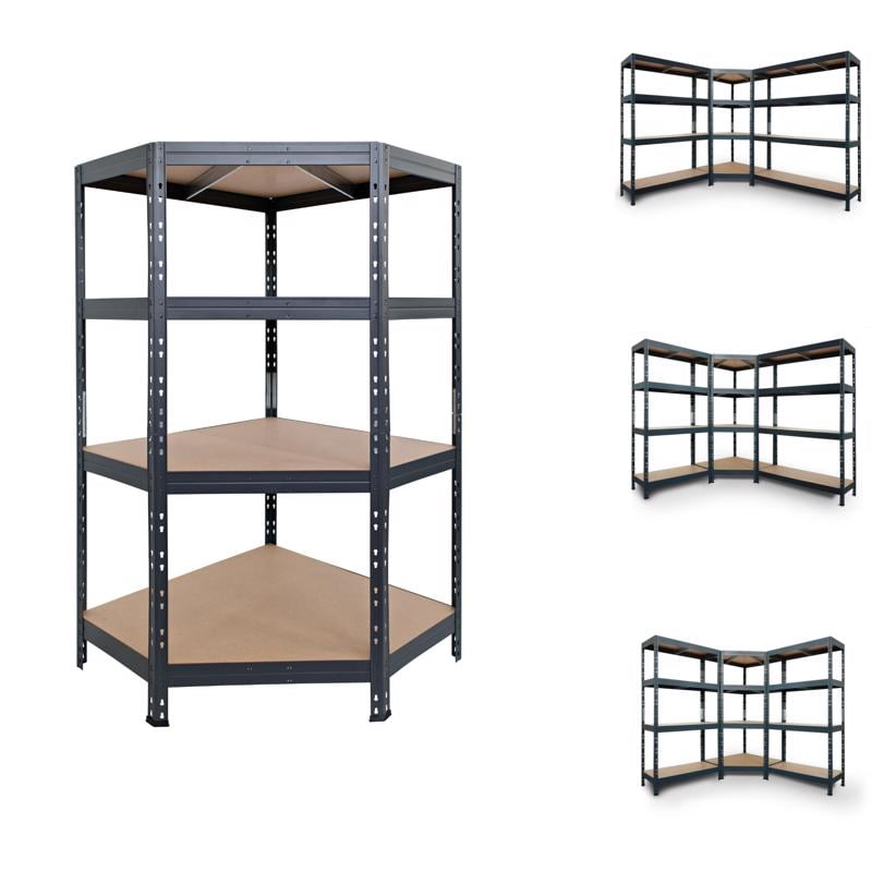 AR Shelving 71" Black Metal and Fiberwood Corner Shelf Unit