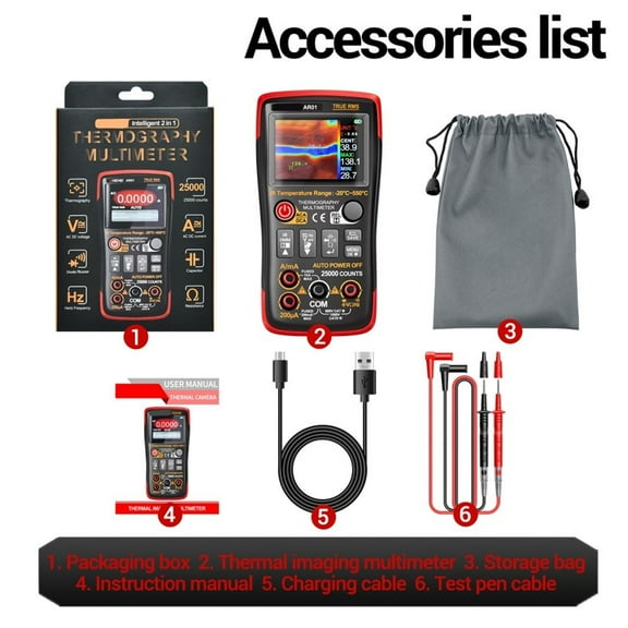 AR01 Thermal Imaging Multimeter Type-C Charging 1000V 25000 Times Tester 250MOhm