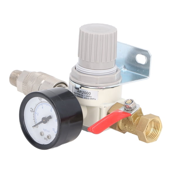 AR2000 Air Compressor Pressure Regulator with 0 to 1 MPa / 0 to 145 PSI Pressure Gauge, Heavy-Duty 3/8 Inch NPT Pneumatic Air Tool Pressure Regulator with Complete Install Hardware Kit