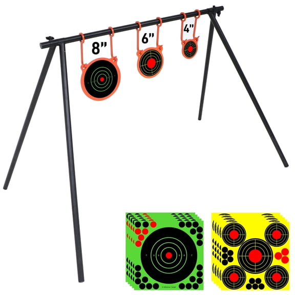 4"/6"/8" AR500 Steel Target Stand System Kit - Shooting Target Set with 3/8" Thick Steel Targets, Metal Stand, Hanging Hooks & Paper Targets for Outdoor Pistol Range