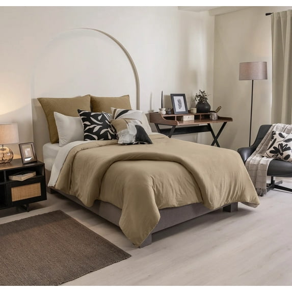 ARABIA TAUPE COLOR LINEN LIKE FINISH SOFT TEXTURE REVERSIBLE DUVET COVER QUEEN SIZE MADE IN MEXICO
