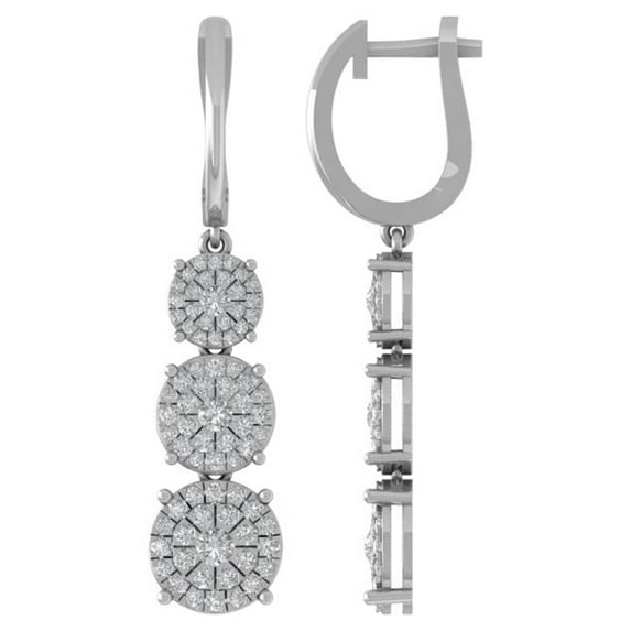 ARAIYA 10K White Gold Cluster Diamond Dangle Earrings (1 cttw, I2-I3 Clarity, I-J Color)