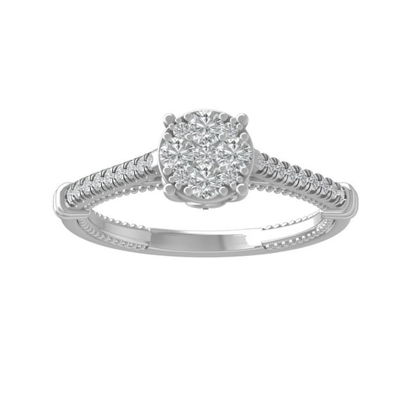 ARAIYA 10K White Gold Round Cluster Diamond Engagement Ring (1/2 cttw, I-J Color, I2-I3 Clarity), Size 5