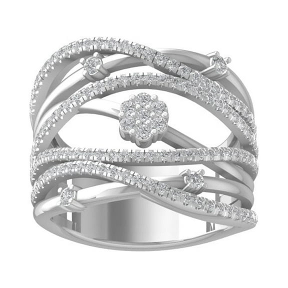 ARAIYA 10K White Gold Round Cluster Diamond Engagement Ring (3/4 cttw, I-J Color, I2-I3 Clarity), Size 10