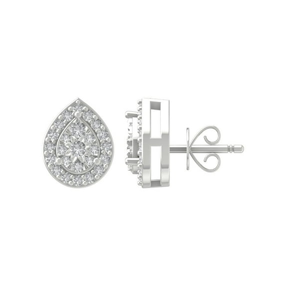 ARAIYA 10K White Gold Round Cluster Diamond Stud Earrings (1/5 cttw, I2-I3 Clarity, I-J Color)