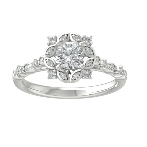 ARAIYA 10K White Gold Round Diamond Engagement Ring (7/8 cttw, I-J Color, I2-I3 Clarity), Size 10