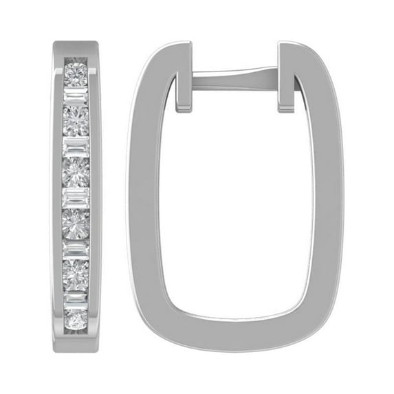 ARAIYA 10K White Gold Round and Baguette Shape Lab Grown Diamond Hoop Earrings (3/8 cttw, VS Clarity, D-E Color)