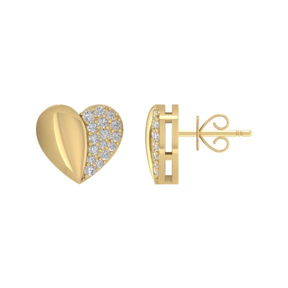 ARAIYA 10K Yellow Gold Diamond Heart Stud Earrings (1/5 cttw, I2-I3 Clarity, I-J Color)