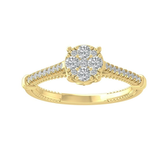 ARAIYA 10K Yellow Gold Round Cluster Diamond Engagement Ring (1/2 cttw, I-J Color, I2-I3 Clarity), Size 9