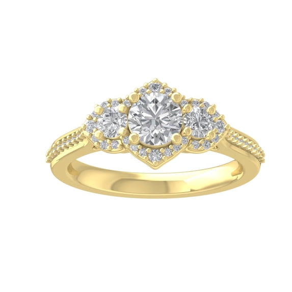 ARAIYA 10K Yellow Gold Round Diamond 3-Stone Engagement Ring (1 1/4 cttw, I-J Color, I2-I3 Clarity), Size 6