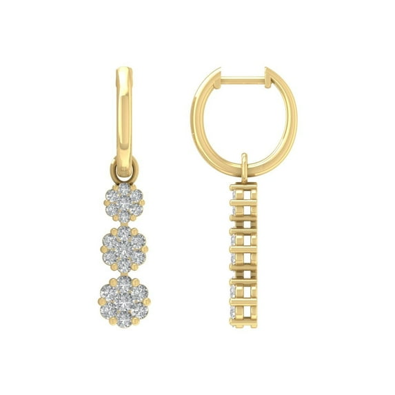 ARAIYA 10K Yellow Gold Round Diamond Dangle Earrings (1 cttw, I2-I3 Clarity, I-J Color)