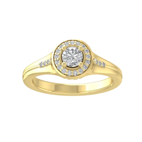 ARAIYA 10K Yellow Gold Round Diamond Halo Engagement Ring (1/2 cttw, I-J Color, I2-I3 Clarity), Size 6