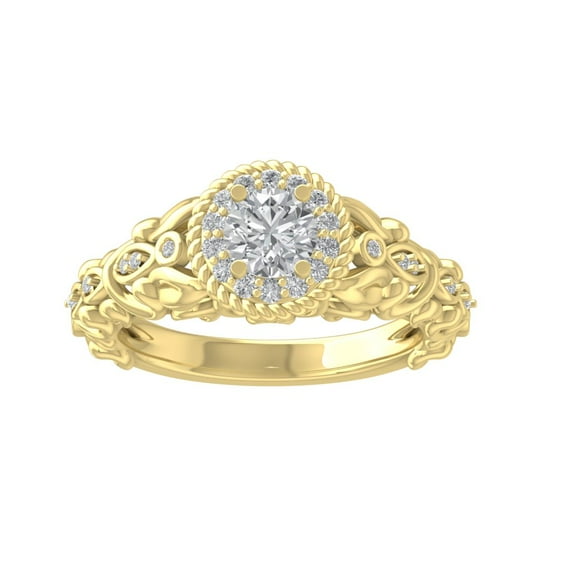 ARAIYA 10K Yellow Gold Round Diamond Halo Engagement Ring (3/4 cttw, I-J Color, I2-I3 Clarity), Size 10