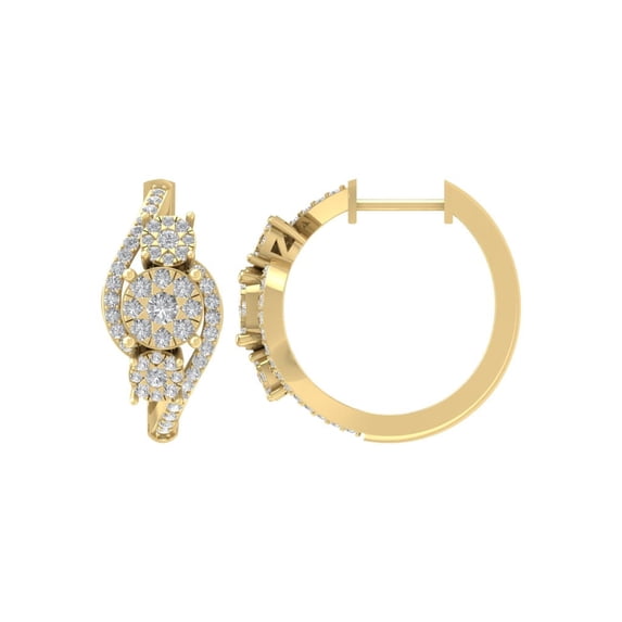 ARAIYA 10K Yellow Gold Round Diamond Hoop Earrings (3/4 cttw, I2-I3 Clarity, I-J Color)