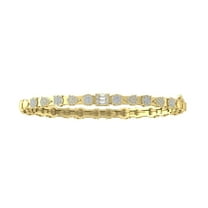 ARAIYA 10K Yellow Gold Round and Baguette-Shape Diamond Bangle Bracelet (1 cttw, I2-I3 Clarity, I-J Color) 7"