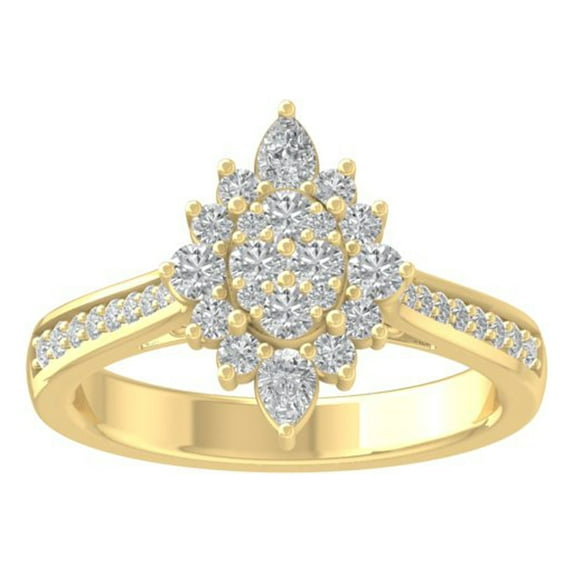 ARAIYA 10K Yellow Gold Round and Pear-shape Diamond Engagement Ring (5/8 cttw, I-J Color, I2-I3 Clarity), Size 9