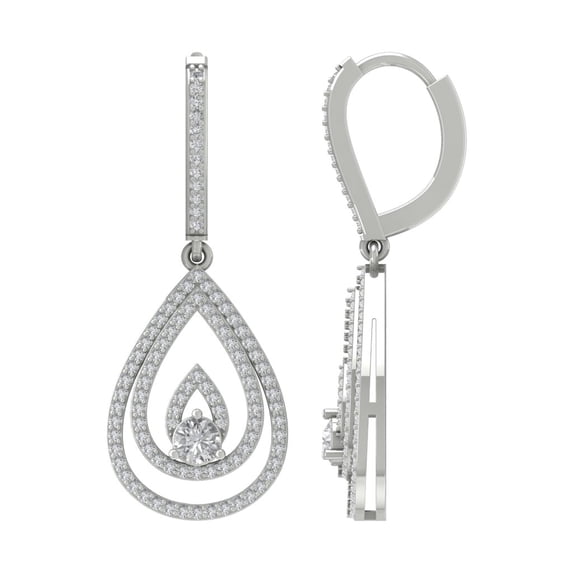 ARAIYA 14K White Gold Round Diamond Drop Dangle Earrings(1 cttw, I2-I3 Clarity, I-J Color)