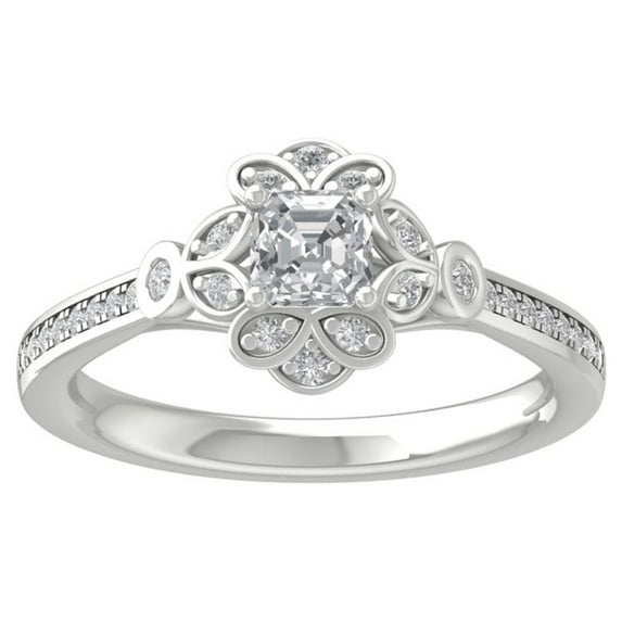 ARAIYA 14K White Gold Round and Asscher-shape Diamond Engagement Ring (3/4 cttw, I-J Color, I2-I3 Clarity), Size 7