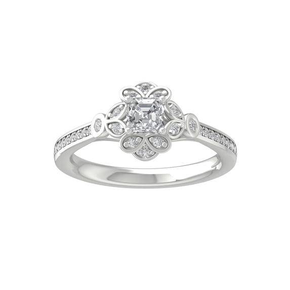 ARAIYA 14K White Gold Round and Asscher-shape Diamond Engagement Ring (3/4 cttw, I-J Color, I2-I3 Clarity), Size 9.5