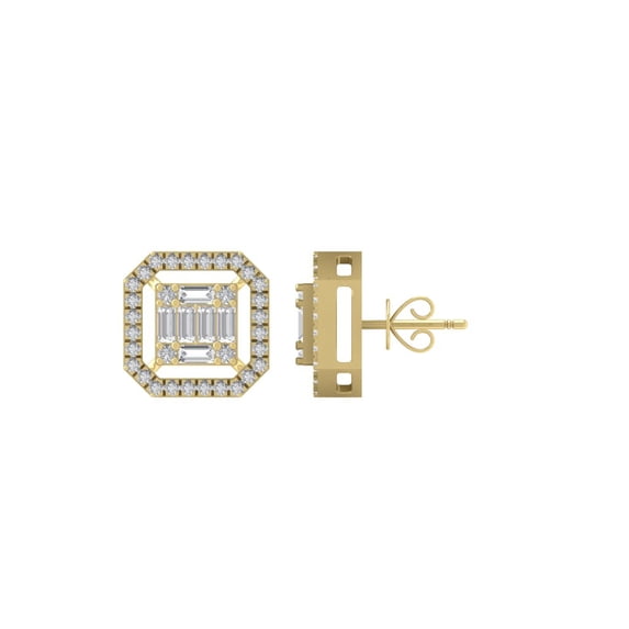 ARAIYA 14K Yellow Gold Round and Baguette Shape Diamond Stud Earrings (1/2 cttw, I2-I3 Clarity, I-J Color)