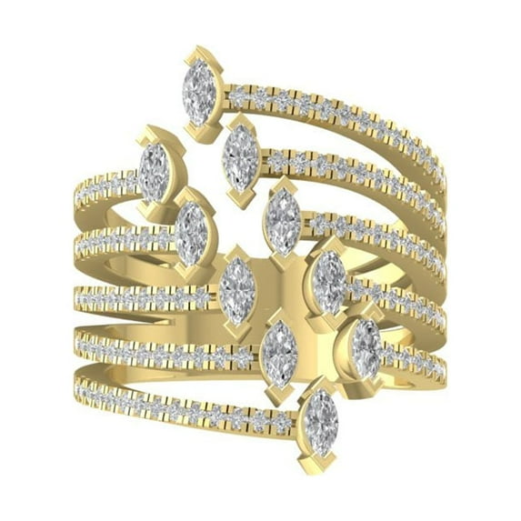 ARAIYA 14K Yellow Gold Round and Marquise-shape Diamond Fashion Band Ring (1 cttw, I-J Color, I2-I3 Clarity), Size 10