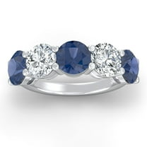 ARAIYA FINE JEWELRY 1/2 CT. T.W Round Shape Lab Grown Diamond and Natural Blue Sapphrie Five Stone Anniversary Band Ring | 14K White Gold Five Stone Wedding Band Ring Size 5