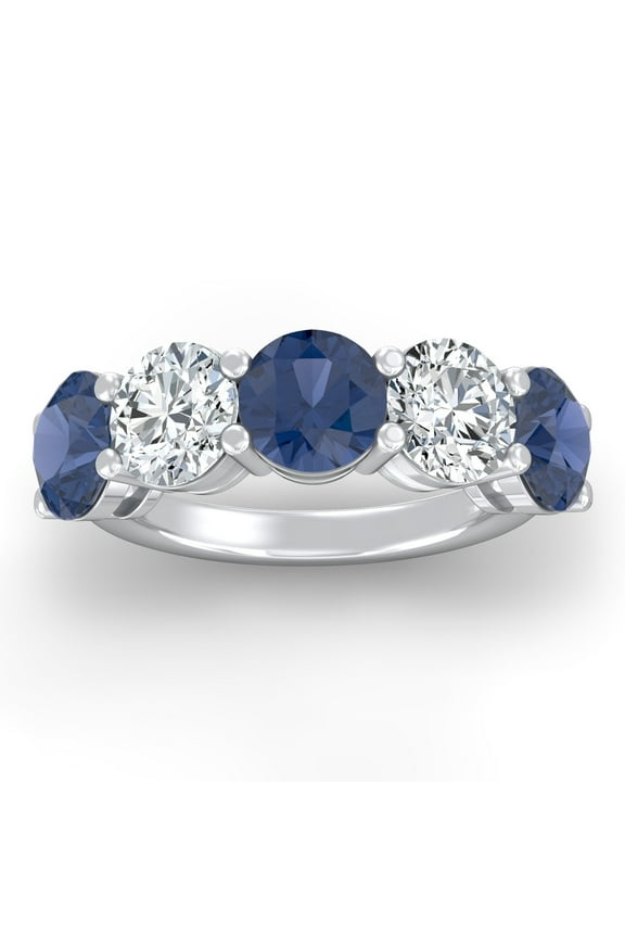 FINE JEWELRY 1/2 CT. T.W Round Shape Lab Grown Diamond and Natural Blue Sapphrie Five Stone Anniversary Band Ring | 925 Sterling Silver Five Stone Wedding Band Ring Size 7.5