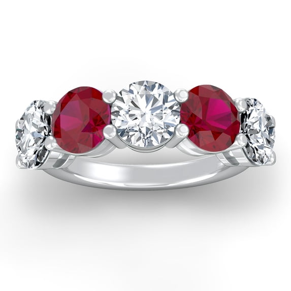 ARAIYA FINE JEWELRY 1/2 CT. T.W Round Shape Lab Grown Diamond and Natural Ruby Five Stone Anniversary Band Ring | 925 Sterling Silver Five Stone Wedding Band Ring Size 7.5