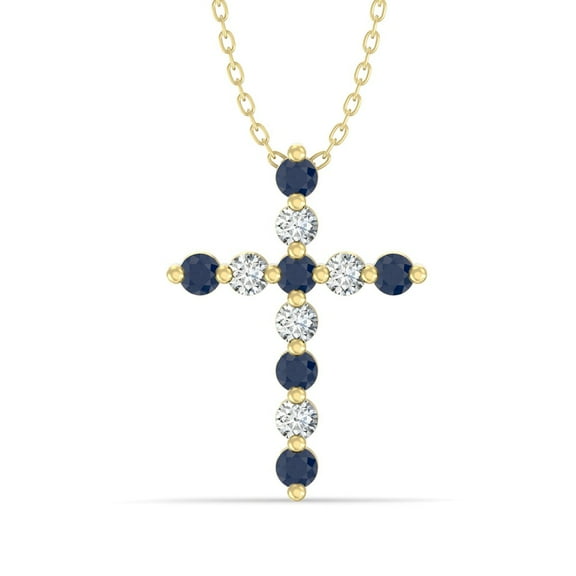 ARAIYA FINE JEWELRY 1/20 CT. T.W. Blue Sapphrie and Lab Grown Diamond Cross Pendant with Gold plated Silver Cabal Chain Necklace 18"