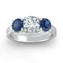 ARAIYA FINE JEWELRY 1 CT. T.W Round Shape Lab Grown Diamond and Natural Blue Sapphire Three-Stone Engagement Ring | 10K White Gold Anniversary Ring Size 5