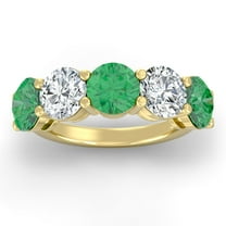 ARAIYA FINE JEWELRY 1 CT. T.W Round Shape Lab Grown Diamond and Natural Emerlad Five Stone Anniversary Band Ring | 10K Yellow Gold Five Stone Wedding Band Ring Size 9