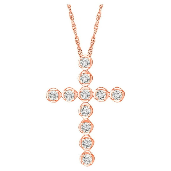 ARAIYA FINE JEWELRY 10K Rose Gold Lab Grown Diamond Cross Pendant with Rose Gold Plated Silver Rope Chain Necklace (1/2 cttw, E-F Color, VS1 Clarity), 18" for Women