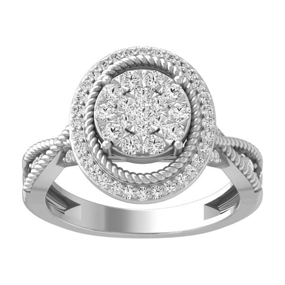 ARAIYA FINE JEWELRY 10K Solid White Gold Cluster Diamond Wedding Band Ring (5/8 cttw, I-J Color, I2-I3 Clarity) Size 9