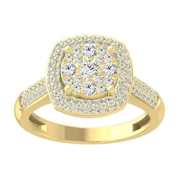 ARAIYA FINE JEWELRY 10K Solid Yellow Gold Cluster Diamond Engagement Ring (3/4 cttw, I-J Color, I2-I3 Clarity) Size 9