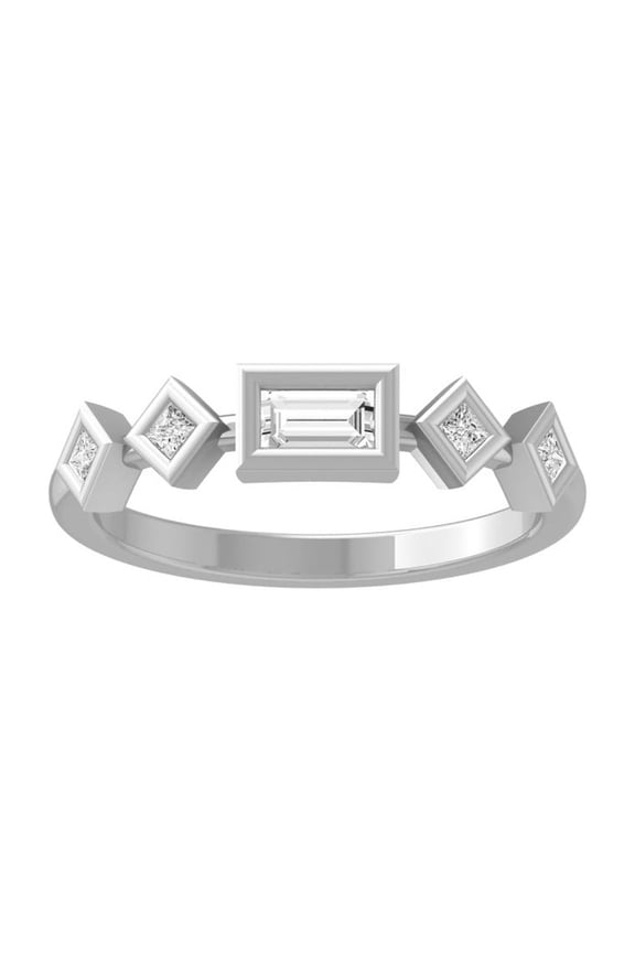 10K White Gold Baguette and Princess Shape Lab Grown Diamond Five Stone Wedding Band Ring (1/3 Cttw, D-F Color, VS1 Clarity) Size 8.5