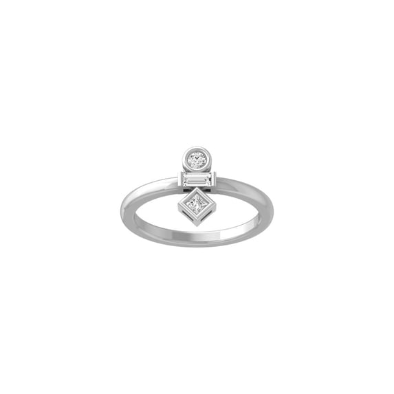 ARAIYA FINE JEWELRY 10K White Gold Baguette, Round and Princess-Shape Lab Grown Diamond Three Stone Wedding Band Ring (1/4 Cttw, D-F Color, VS1 Clarity) Size 5.5
